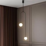 Lampă suspendată modernă cu 2 becuri, în formă de U, din sticlă, neagră, pentru living și dormitor