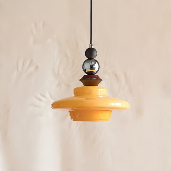Średniowieczna szklana beżowa lampa wisząca do jadalni