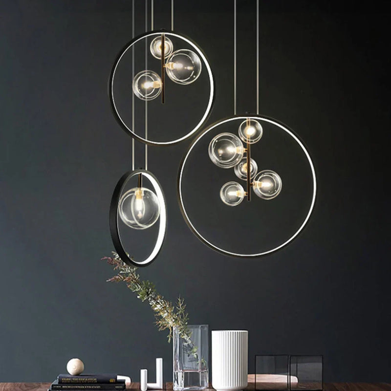 Szklane lampy wiszące Nordic Bubble z pierścieniem
