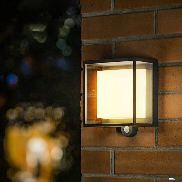 Nowoczesny prostokątny czujnik akrylowy zasilany energią słoneczną Wodoodporna zewnętrzna lampa ścienna IP65