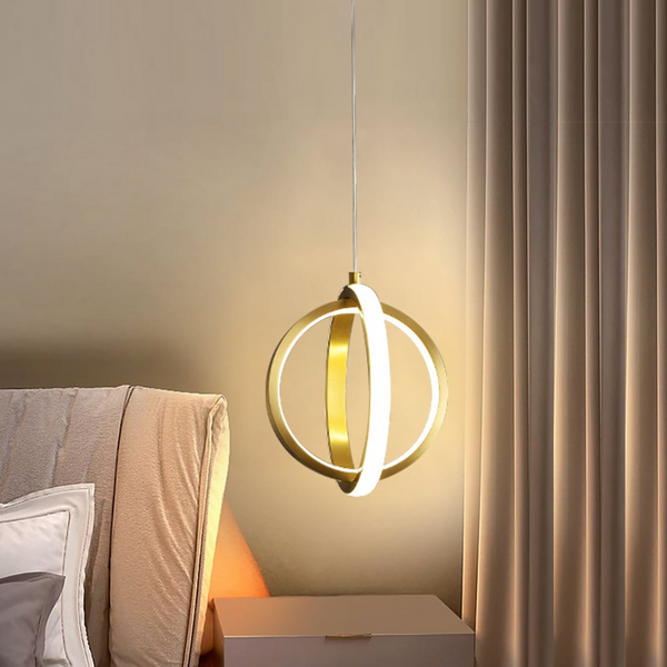 Złota geometryczna lampa wisząca 2-pierścieniowa lampa wisząca LED z mosiądzu