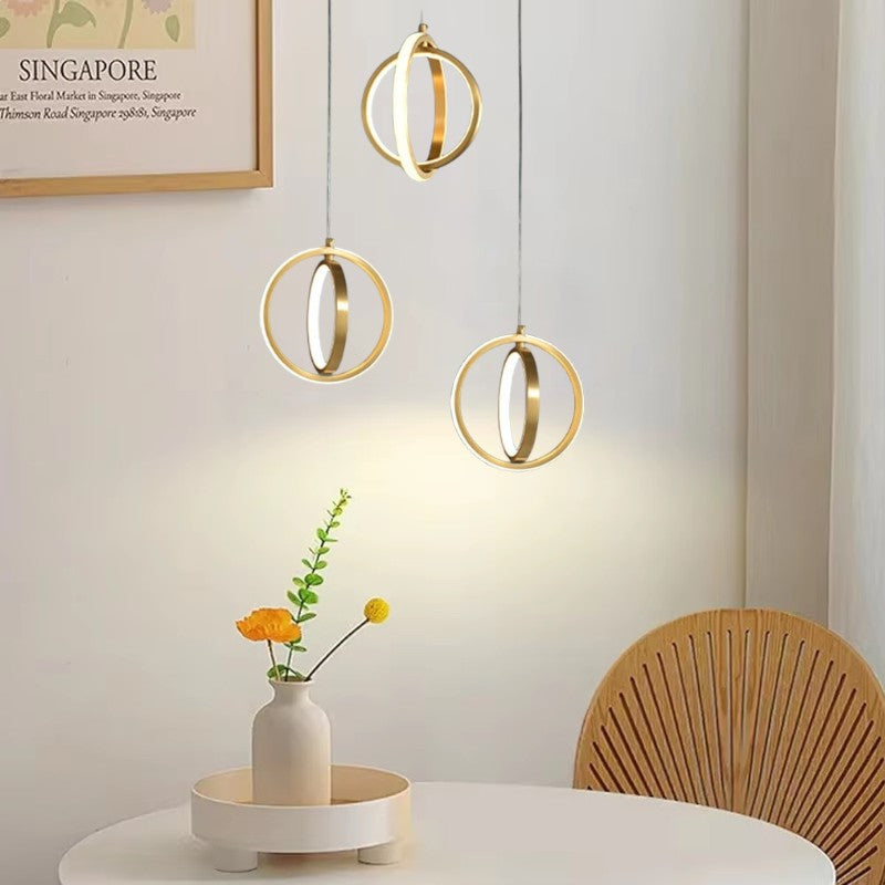 Złota geometryczna lampa wisząca 2-pierścieniowa lampa wisząca LED z mosiądzu