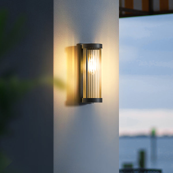 Nowoczesna cylindryczna metalowo-szklana zewnętrzna lampa solarna IP65 wodoodporna