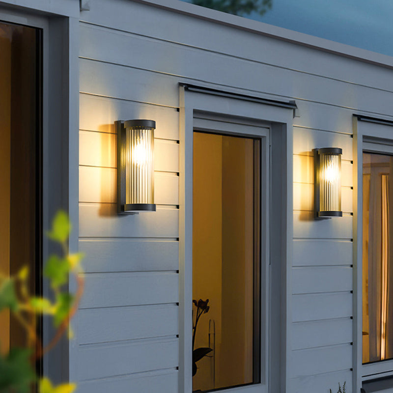 Nowoczesna cylindryczna metalowo-szklana zewnętrzna lampa solarna IP65 wodoodporna