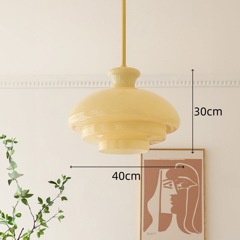 Lampa wisząca Bauhaus wykonana z kremowo-żółtego szkła