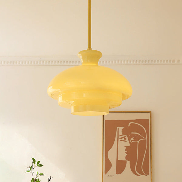Lampa wisząca Bauhaus wykonana z kremowo-żółtego szkła