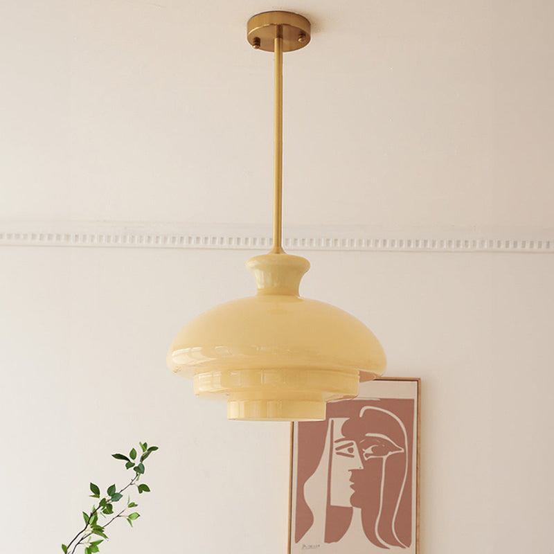 Lampa wisząca Bauhaus wykonana z kremowo-żółtego szkła