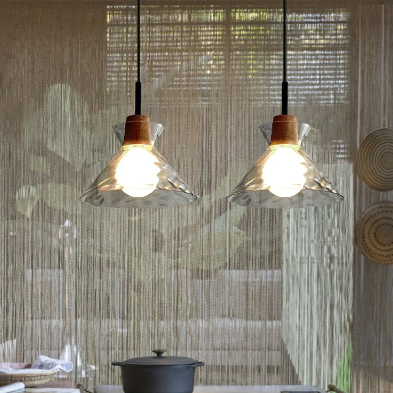 Art Ripple szklana lampa wisząca drewniana lampa wisząca