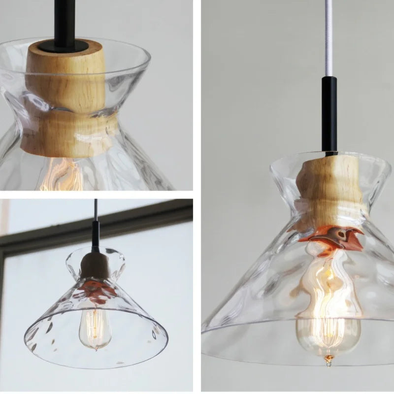 Art Ripple szklana lampa wisząca drewniana lampa wisząca
