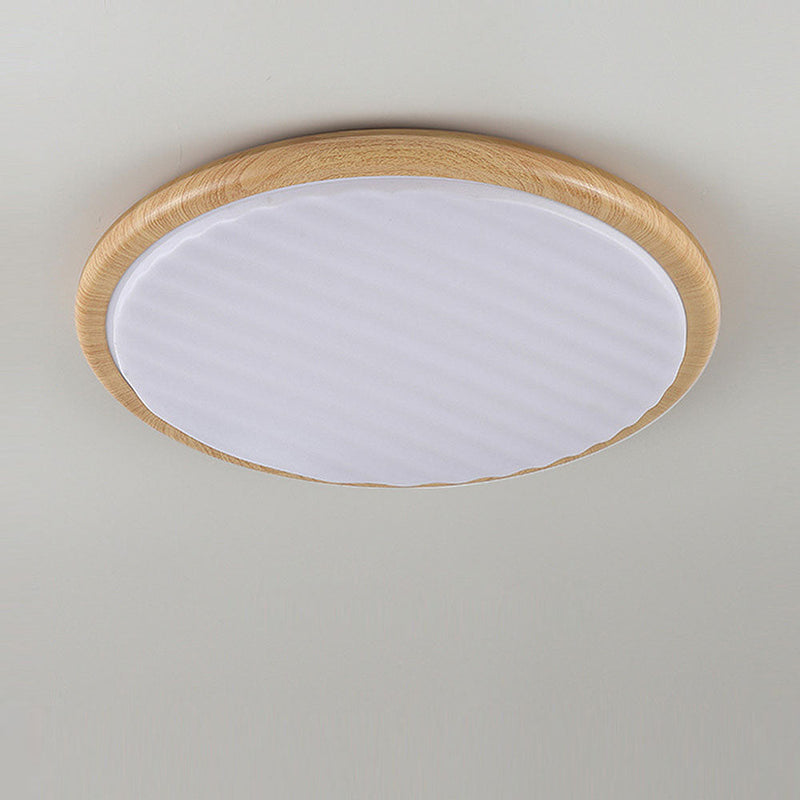 Rund Träplisserad Led-Taklampa För Sovrum