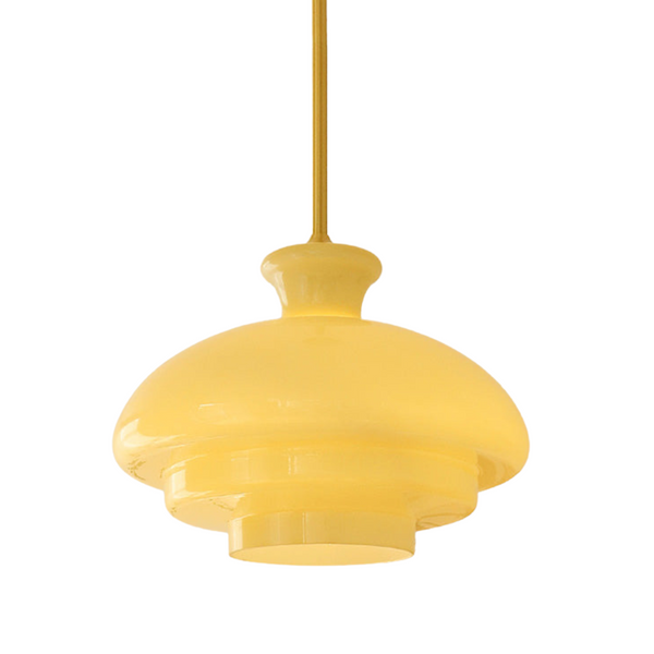 Lampa wisząca Bauhaus wykonana z kremowo-żółtego szkła