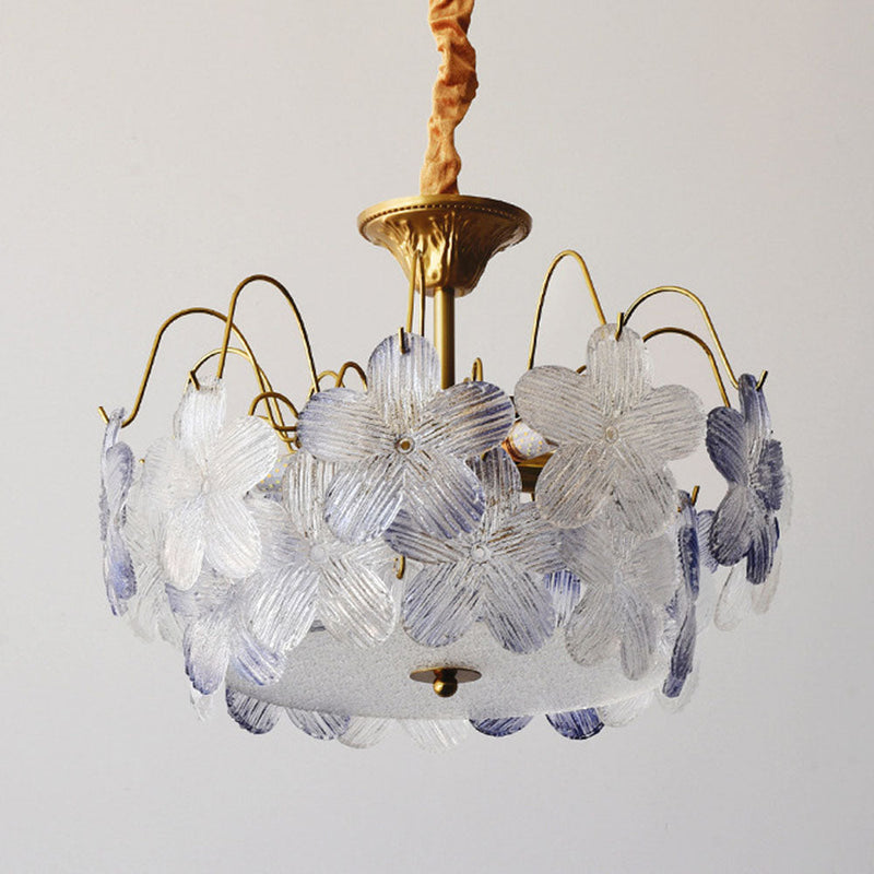 Vintage Ljuskrona I Färgat Glas Med Blomform För Vardagsrummet