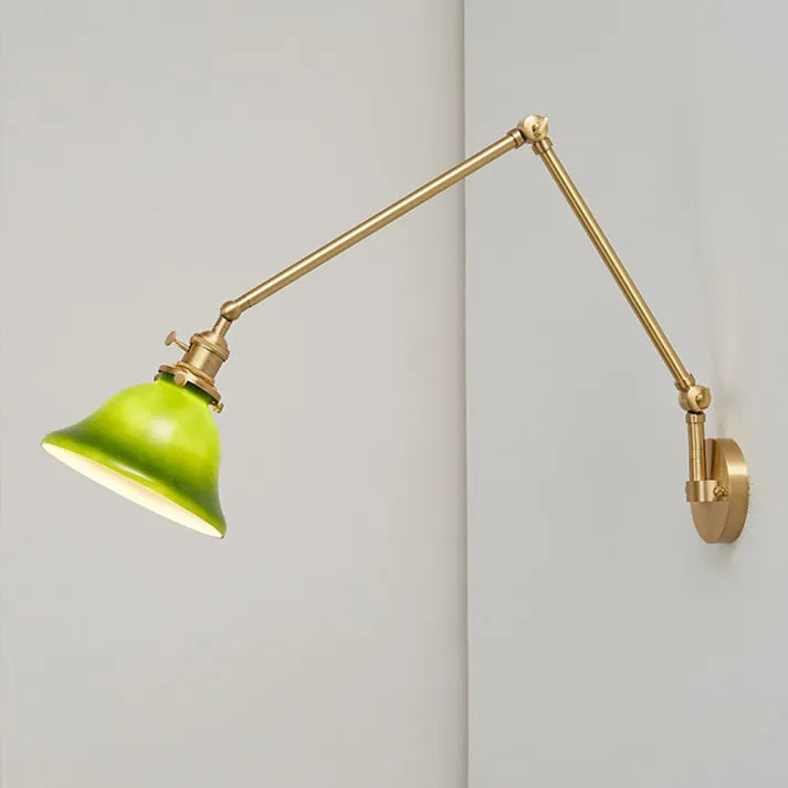 Vintage Zwenkarm Justerbar Groene Glazen Vägglampa