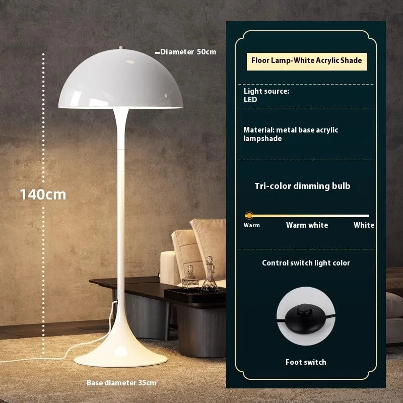 Skandynawska duńska designerska lampa podłogowa LED z grzybkiem