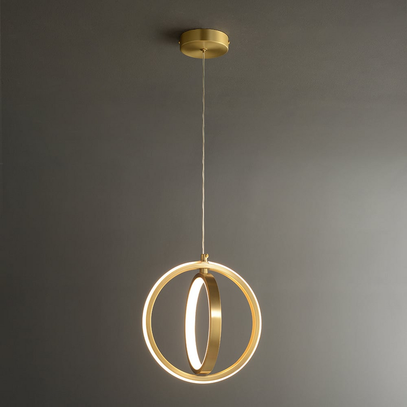 Złota geometryczna lampa wisząca 2-pierścieniowa lampa wisząca LED z mosiądzu